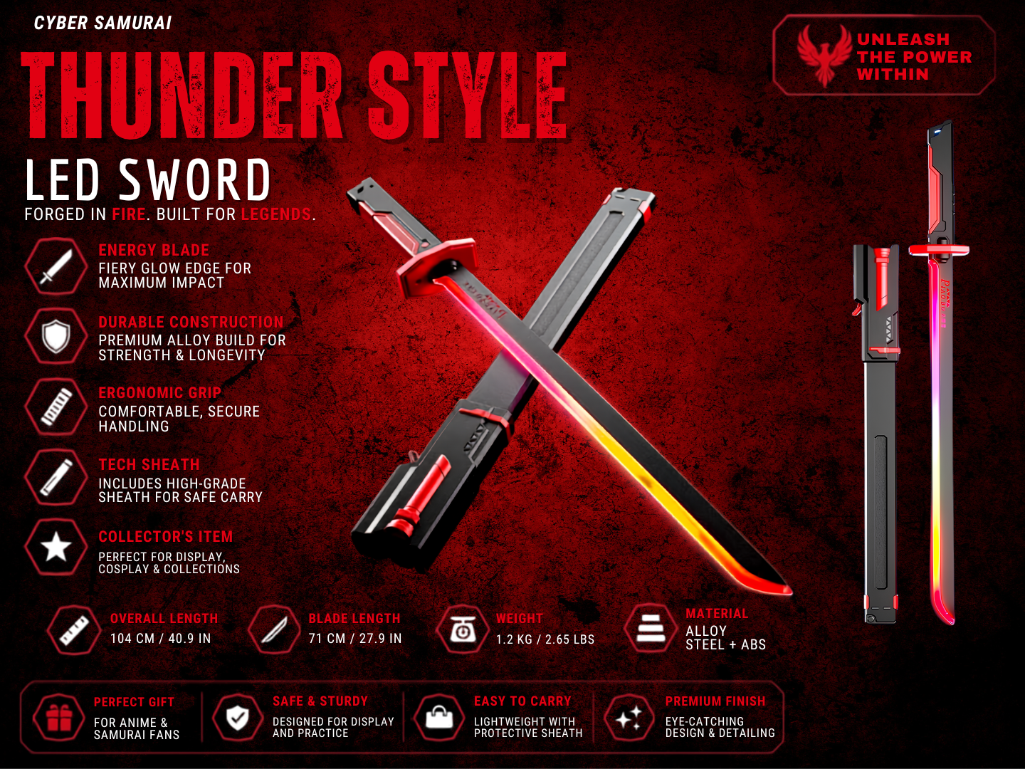 Thunder Style LED Sword – Smoke, RGB Lights & Thunder Effects